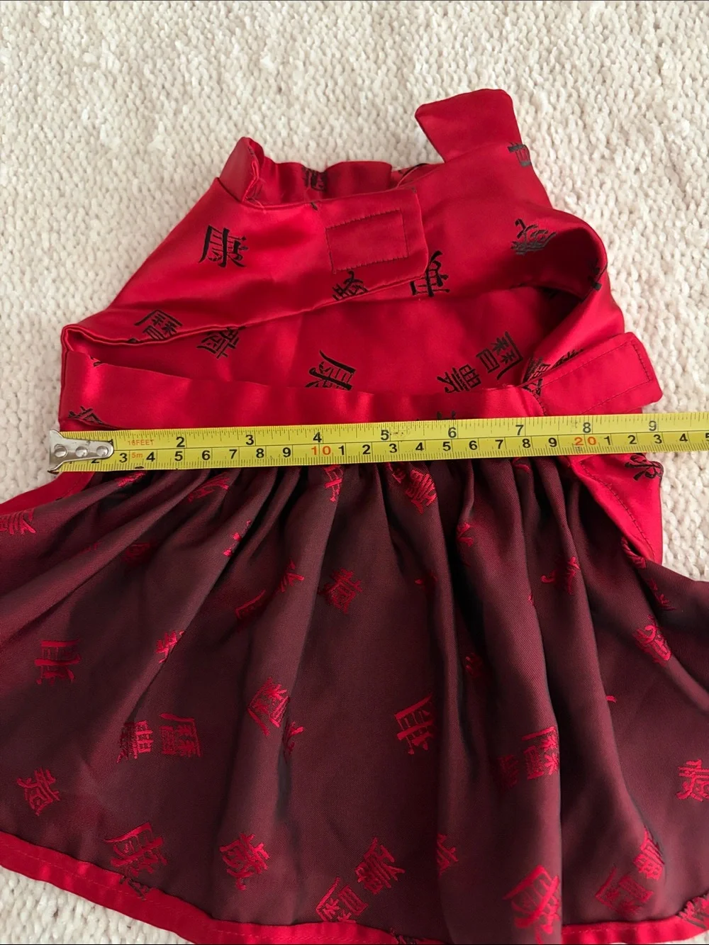 Dog Chinese New Year Red Cheongsam Dress with Black Bow